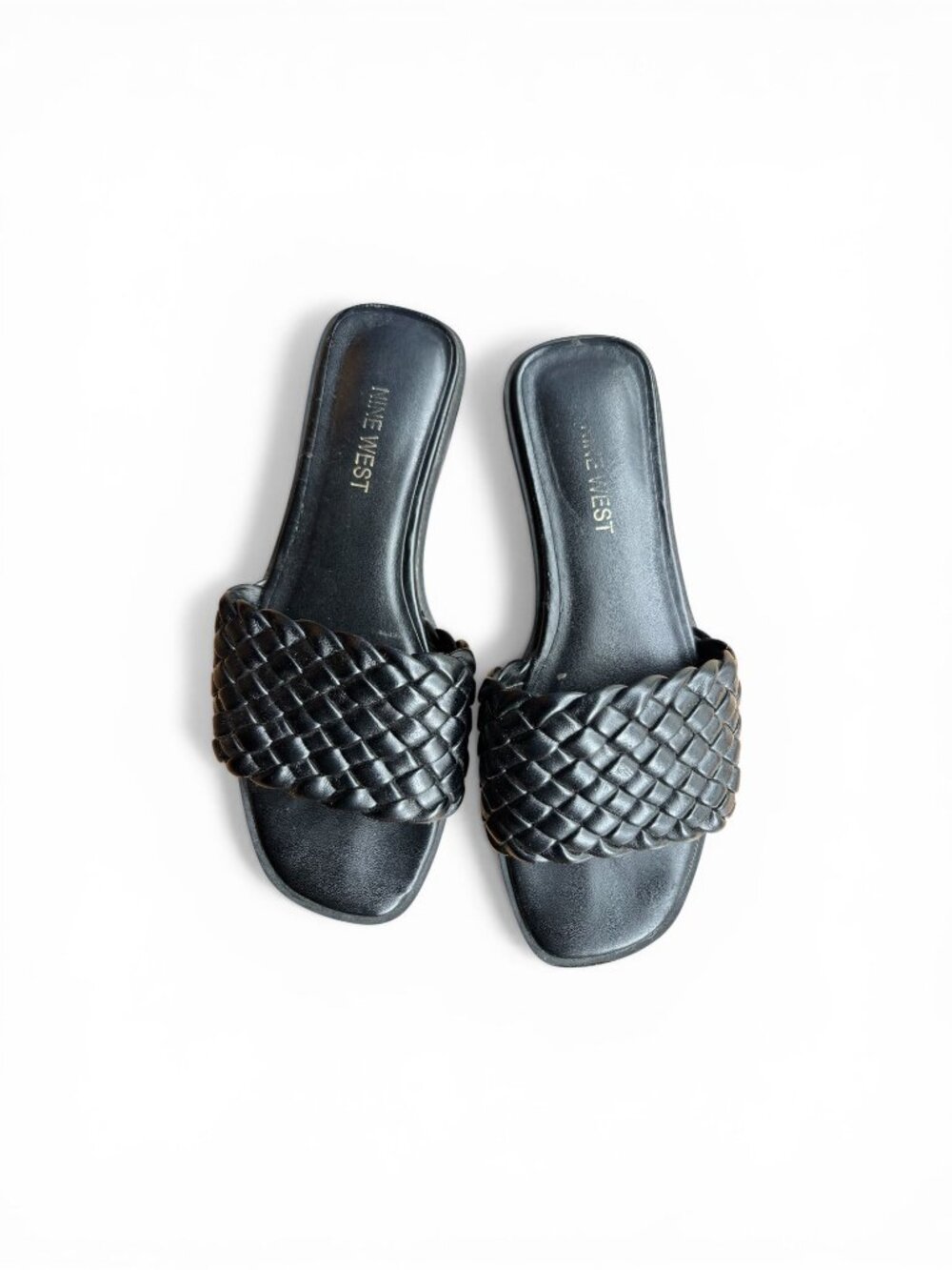 Nine West Black Basket-Weave Open Toe Summer Slide Sandals size 6.5 (A3)